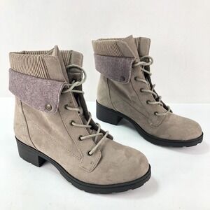 Arizona Jean Co Womens 7.5 Ankle Boots Taupe Faux Suede Lace Up Sweater Hiker